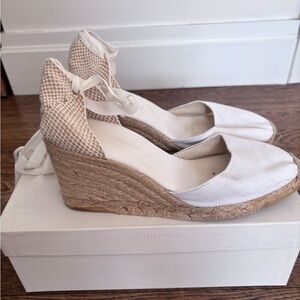 Andre Assous Marnie Espadrille Wedges Ribbon Tie Ankle White Size 8
